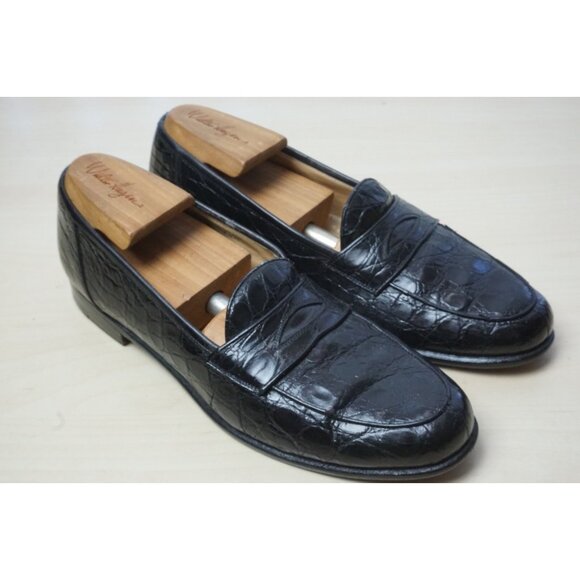 Salvatore Ferragamo Black Crocodile Alligator Penny Loafer Shoes Sz 7.5D